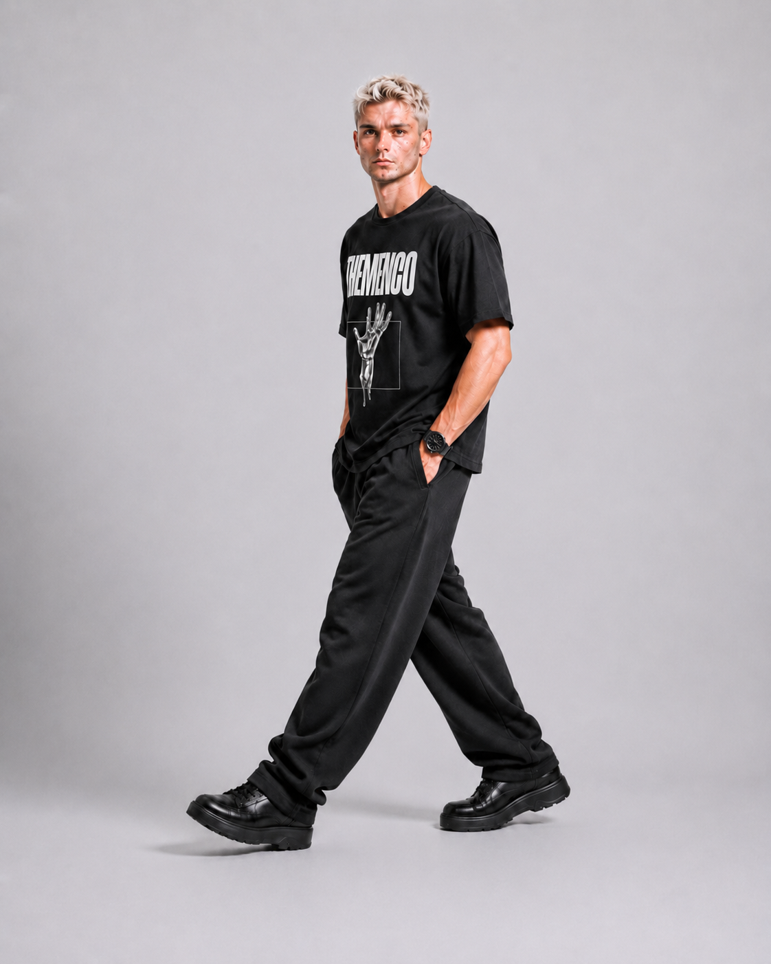 THEMENCO Platinum Hand Men's Graphic Black T-Shirt