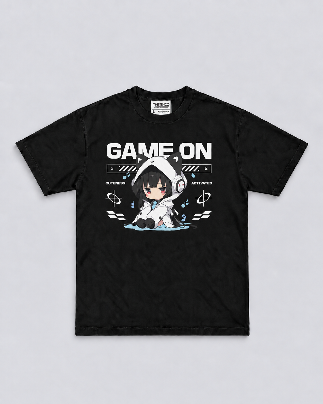 THEMENCO Game On Anime Men’s Black T-Shirt