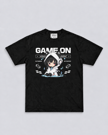 THEMENCO Game On Anime Men’s Black T-Shirt