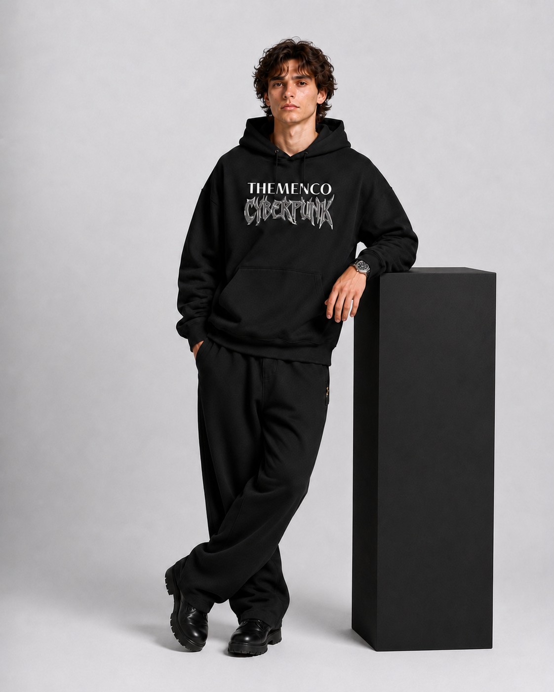 THEMENCO Cyberpunk Men's Black Hoodie