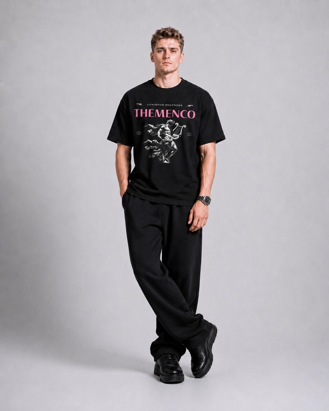 THEMENCO Luminous Men's Graphic Black T-Shirt