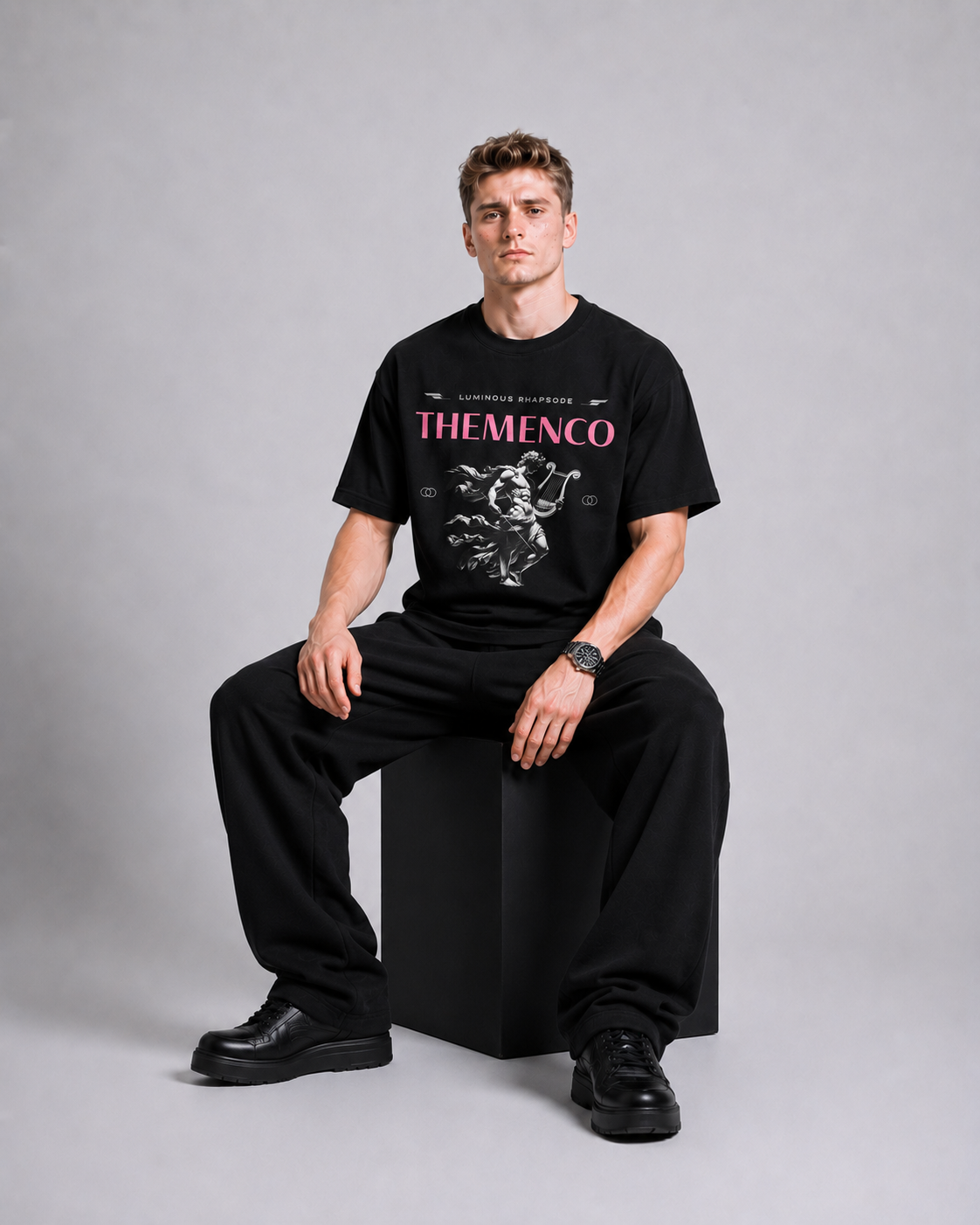 THEMENCO Luminous Men's Graphic Black T-Shirt