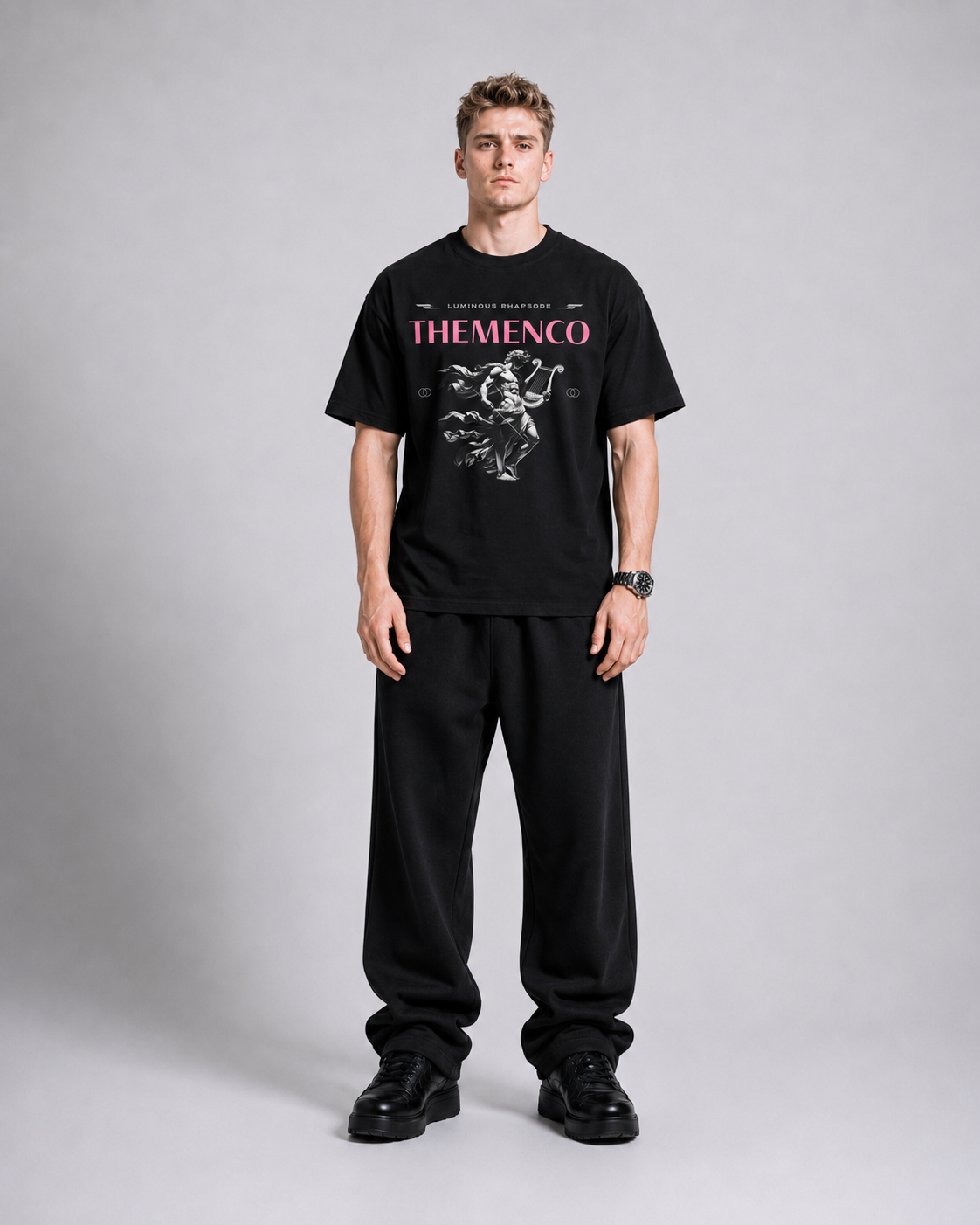 THEMENCO Luminous Men's Graphic Black T-Shirt