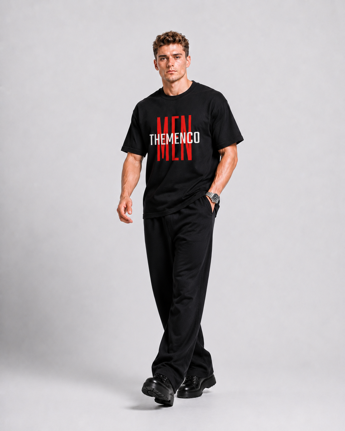 THEMENCO Men's Graphic Black T-Shirt