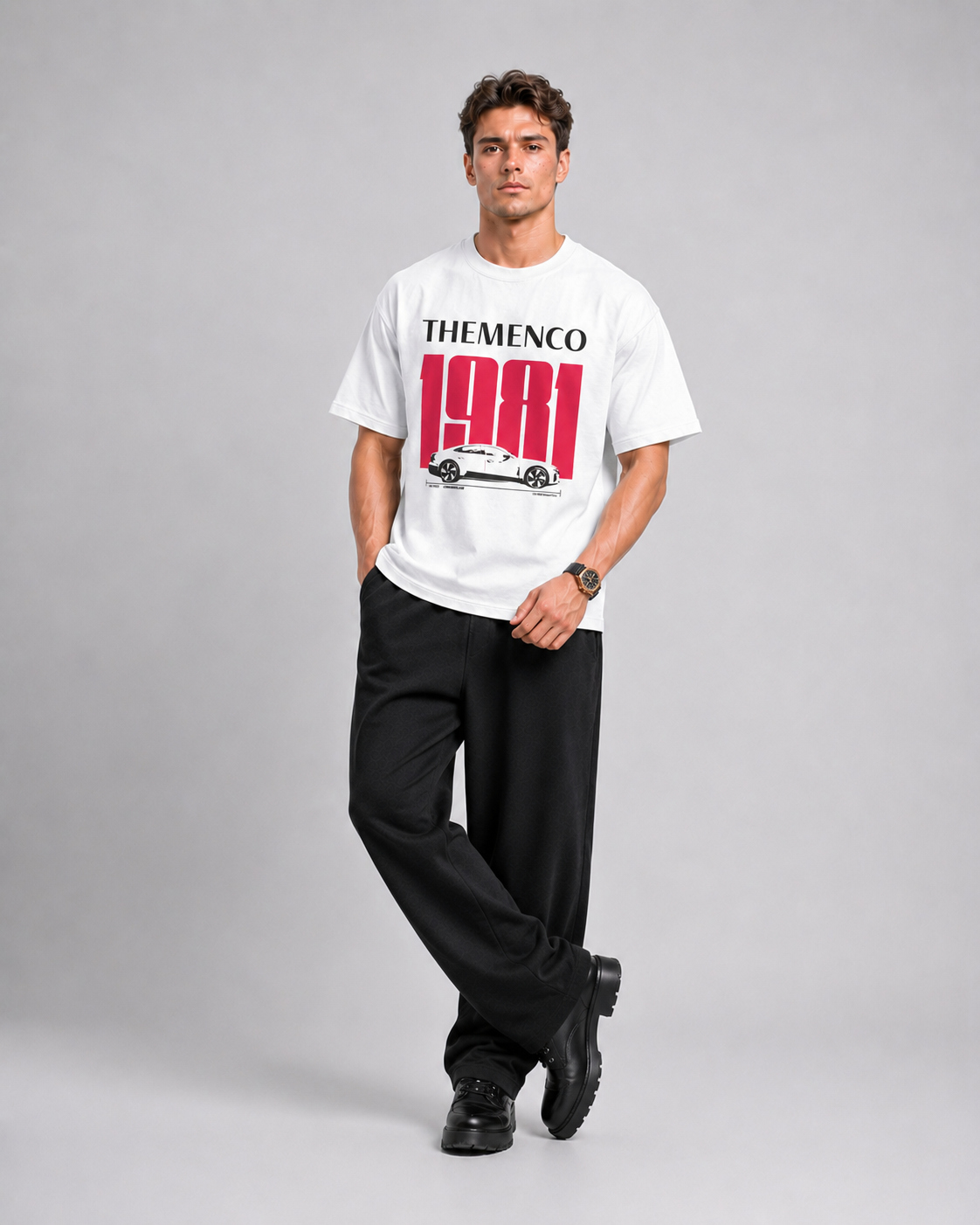 THEMENCO MotoSport Men's Graphic White T-Shirt
