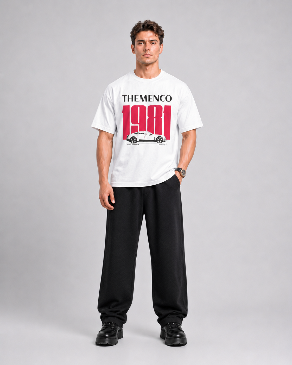 THEMENCO MotoSport Men's Graphic White T-Shirt