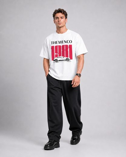 THEMENCO MotoSport Men's Graphic White T-Shirt