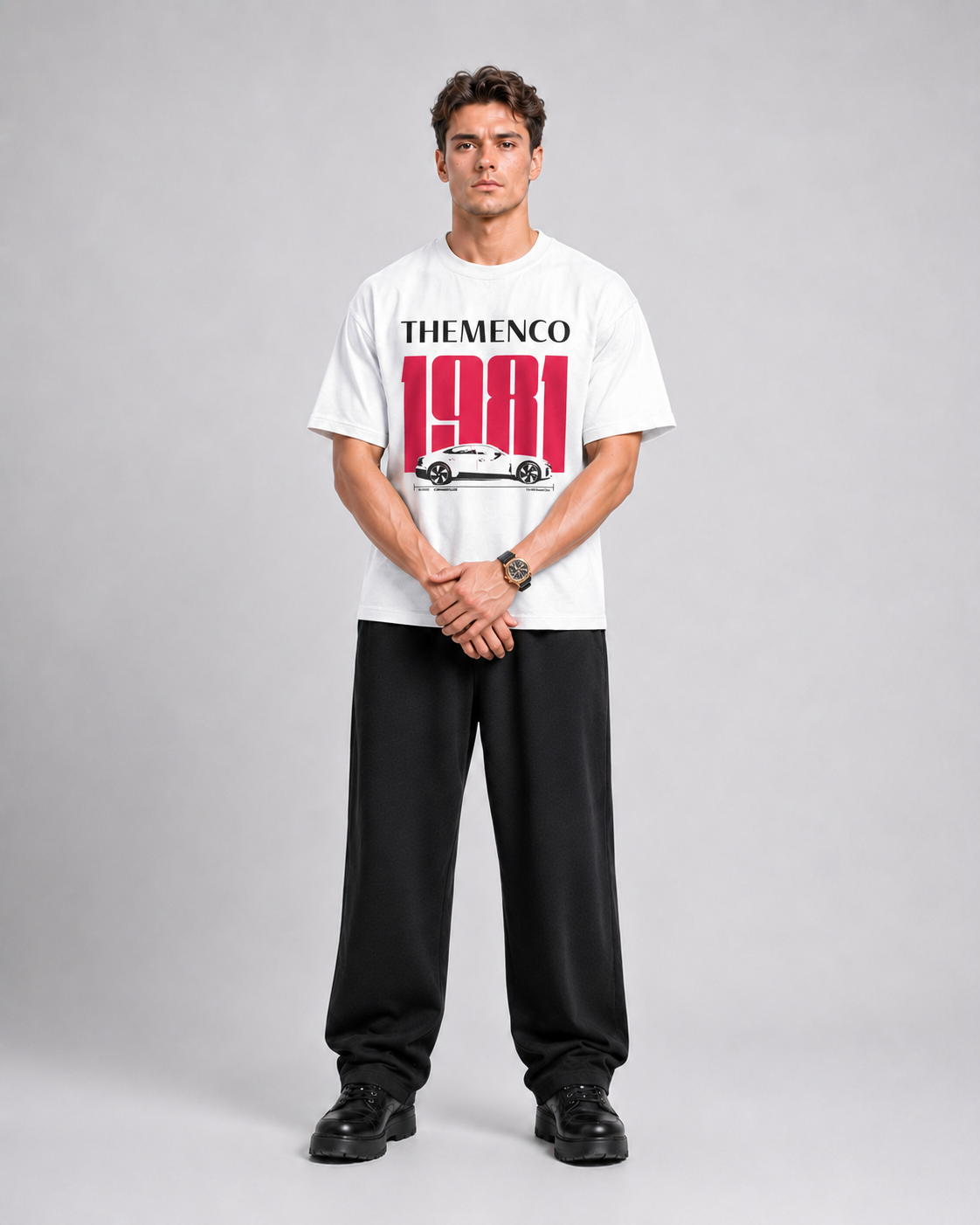 THEMENCO MotoSport Men's Graphic White T-Shirt