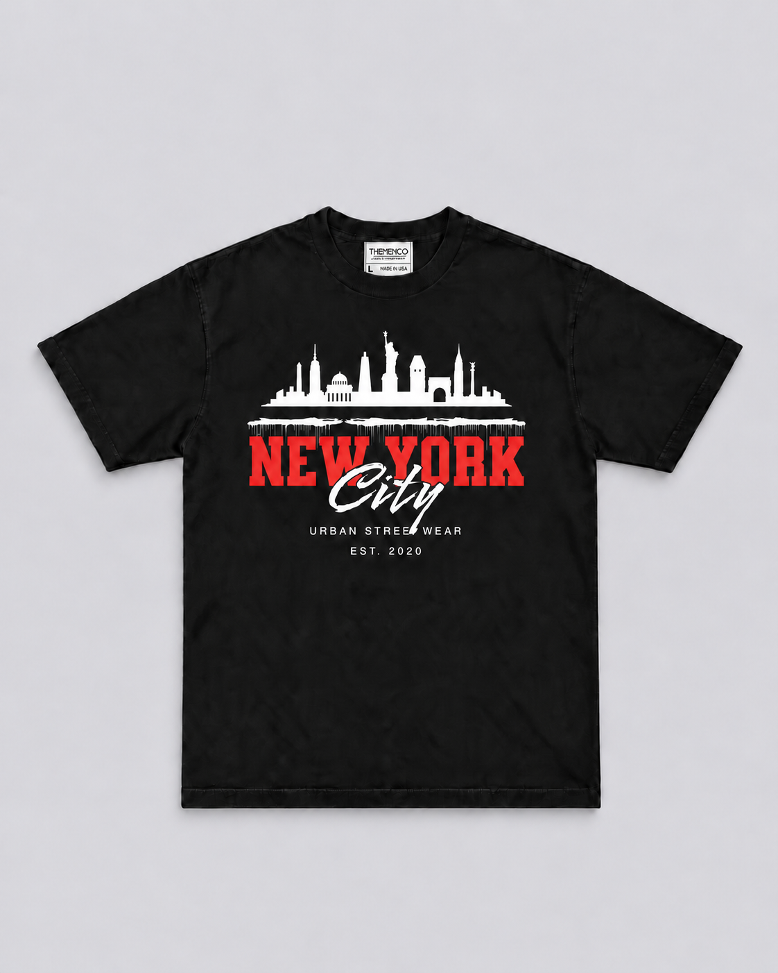 THEMENCO New York Skyline Men’s Black T-Shirt