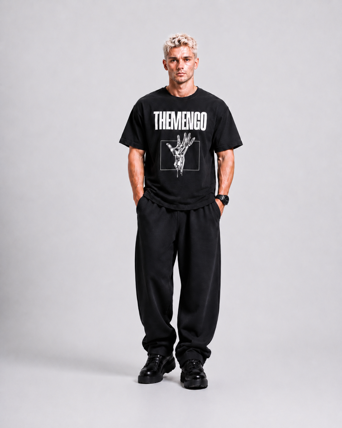 THEMENCO Platinum Hand Men's Graphic Black T-Shirt