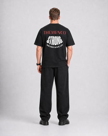 THEMENCO Strong Men's Graphic Black T-Shirt