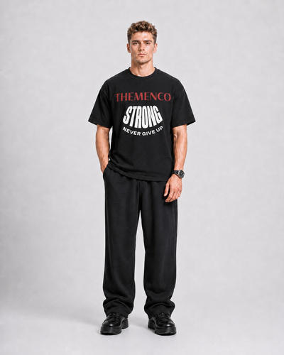 THEMENCO Strong Men's Graphic Black T-Shirt