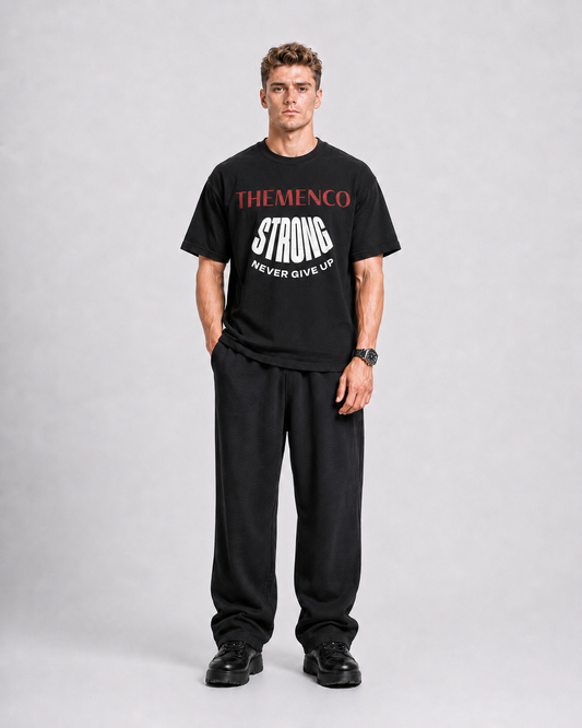 THEMENCO Strong Men's Graphic Black T-Shirt