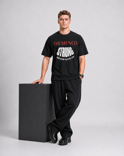 THEMENCO Strong Men's Graphic Black T-Shirt