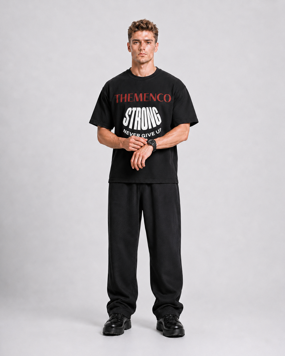 THEMENCO Strong Men's Graphic Black T-Shirt
