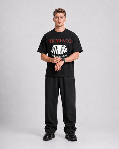 THEMENCO Strong Men's Graphic Black T-Shirt
