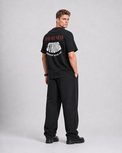THEMENCO Strong Men's Graphic Black T-Shirt