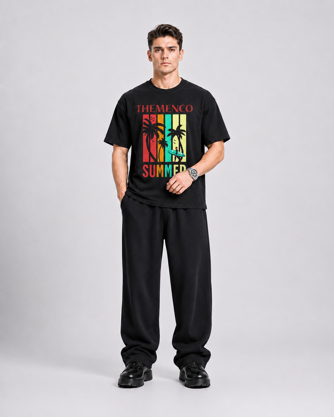 THEMENCO Summer Men's Graphic Black T-Shirt