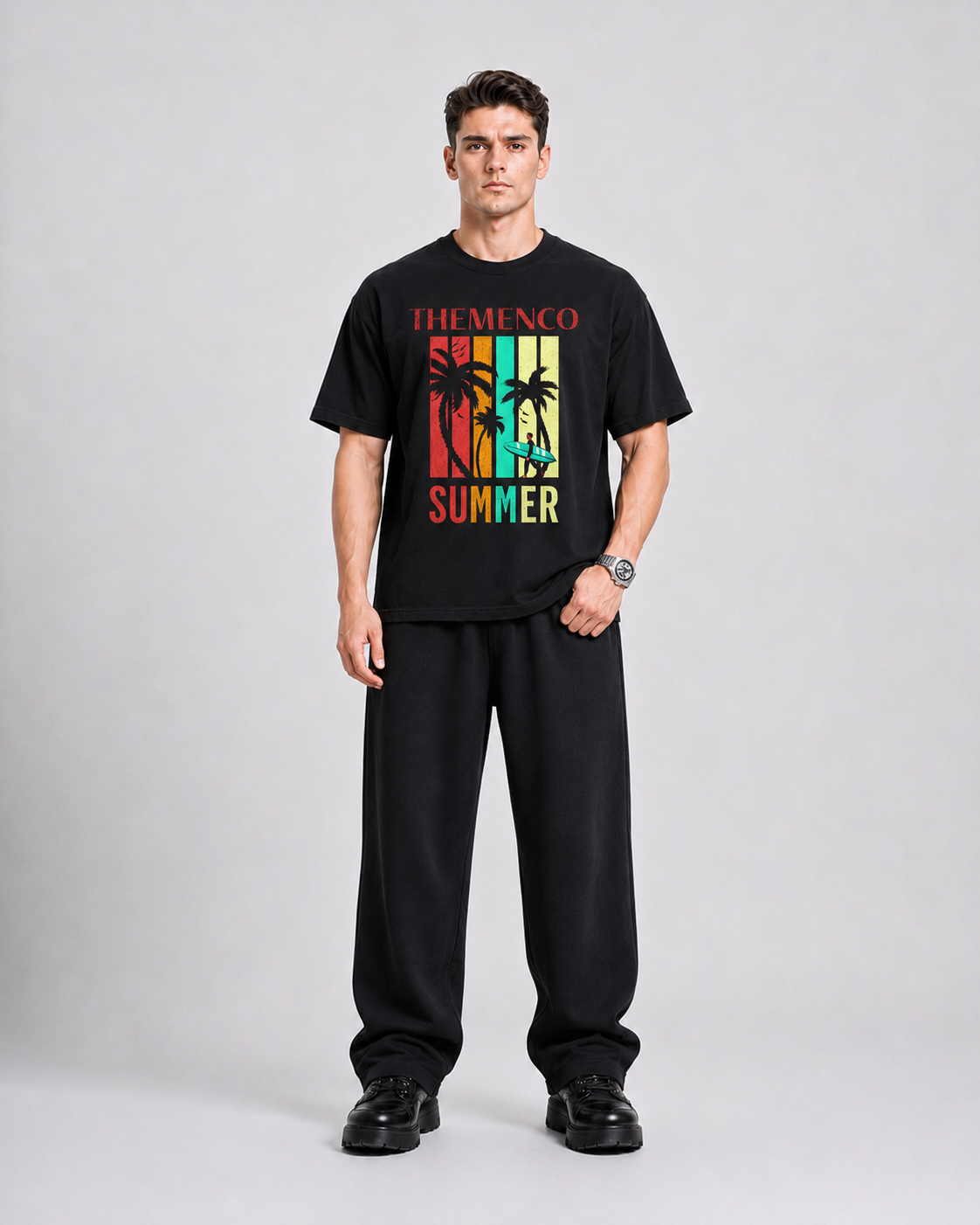 THEMENCO Summer Men's Graphic Black T-Shirt