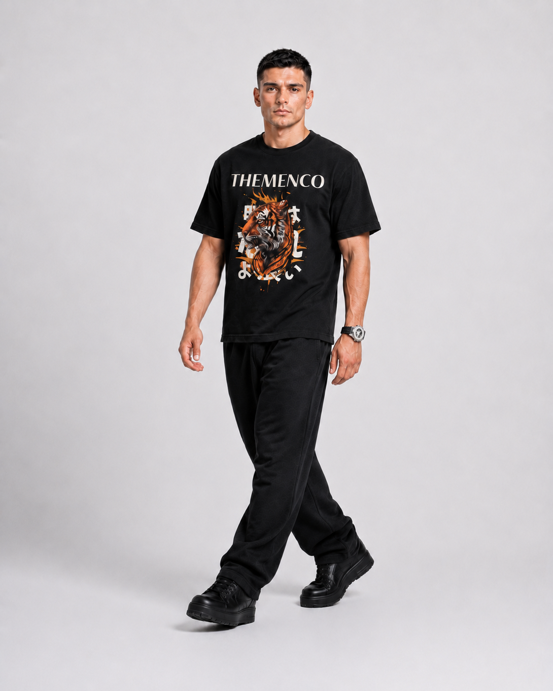 THEMENCO Tiger Men's Graphic Black T-Shirt