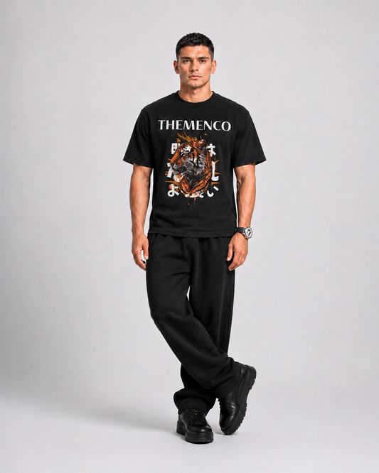 THEMENCO Tiger Men's Graphic Black T-Shirt