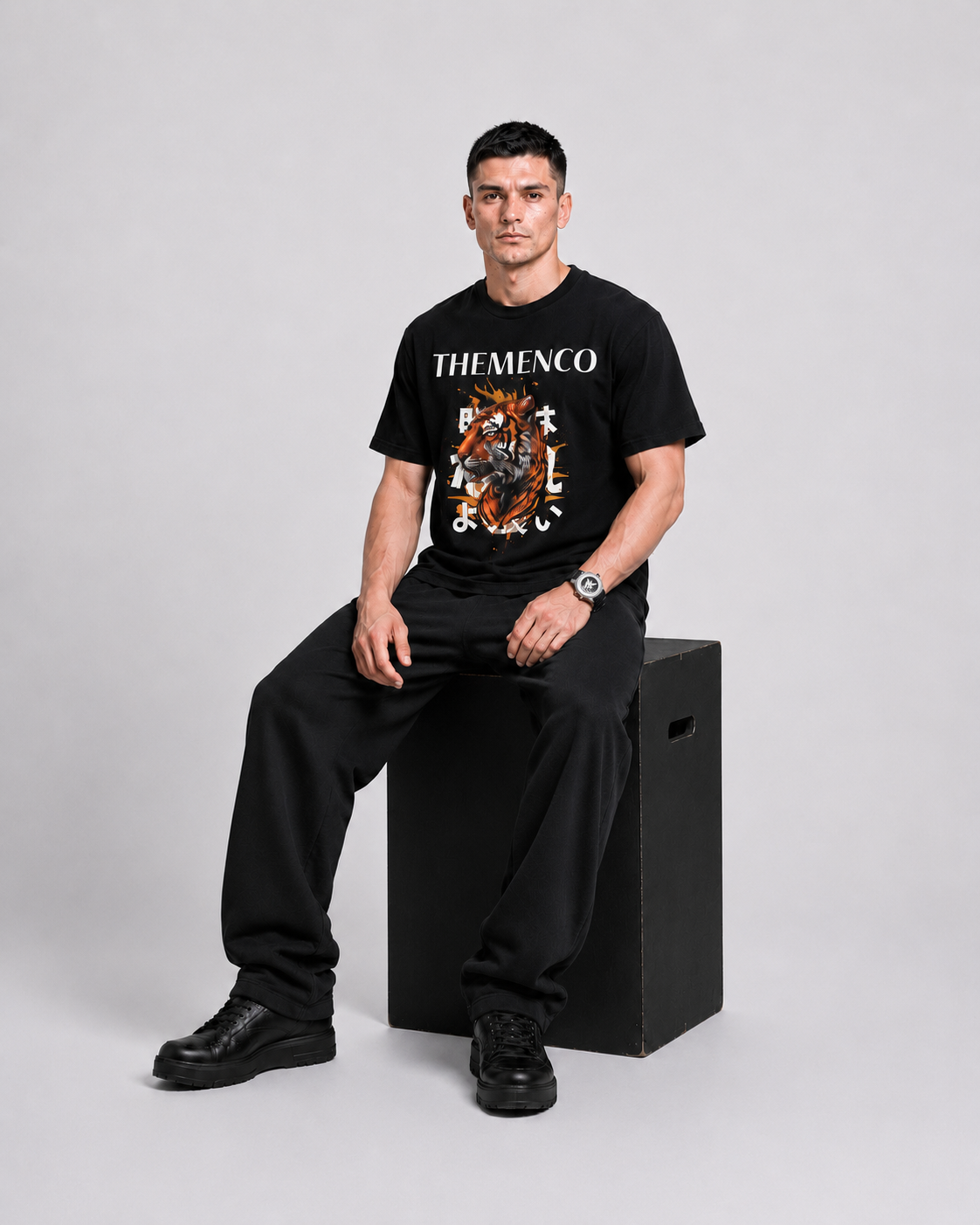 THEMENCO Tiger Men's Graphic Black T-Shirt