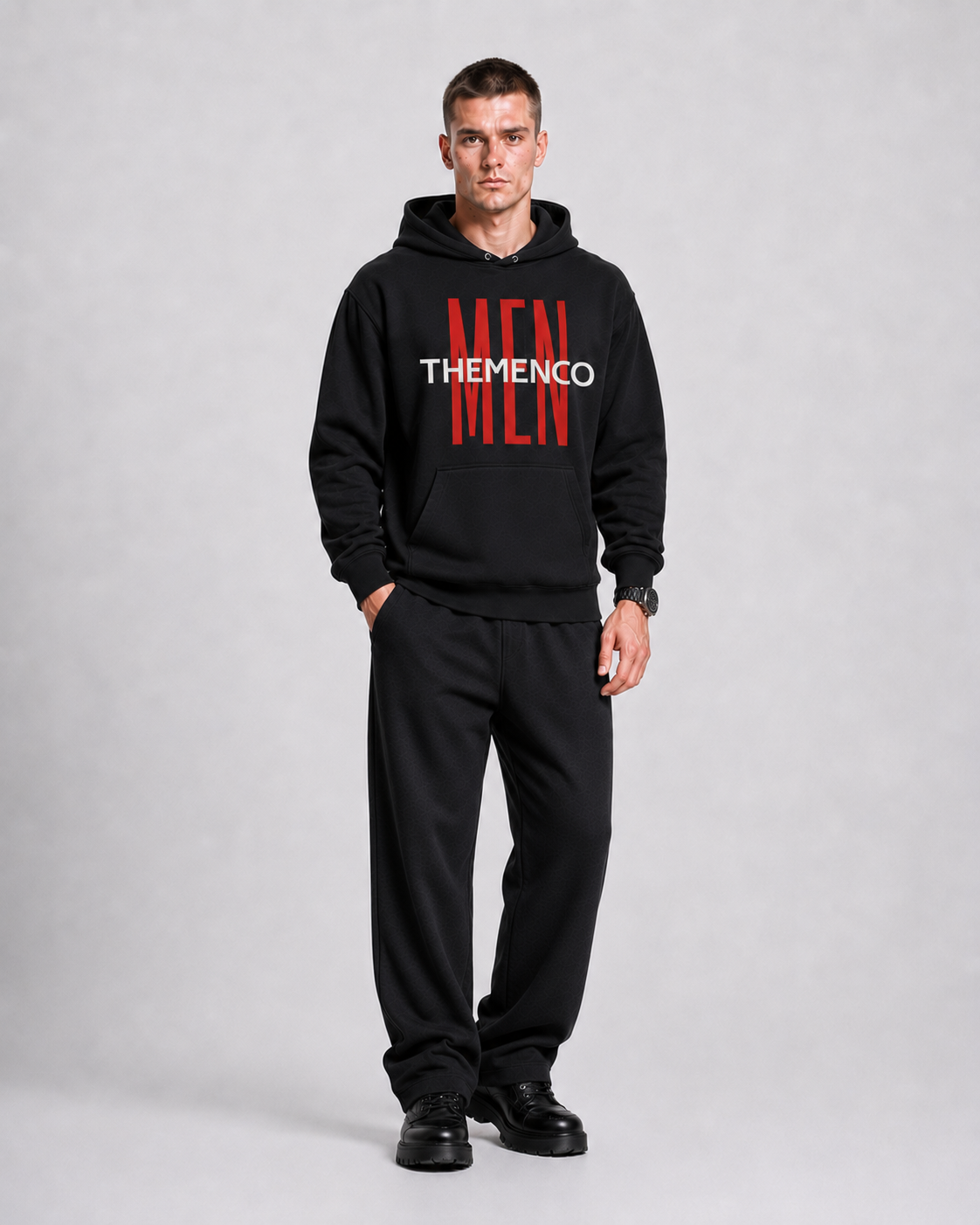THEMENCO Men's Black Hoodie