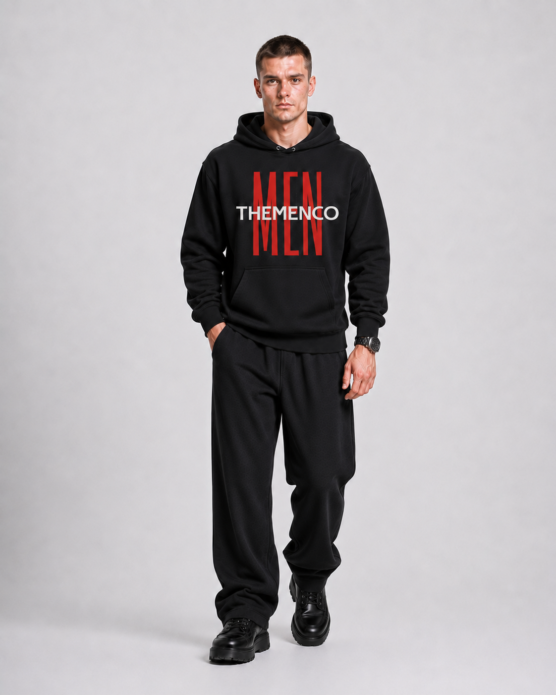 THEMENCO Men's Black Hoodie